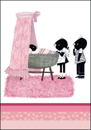 Jip en Janneke bij wieg, roze, Fiep Westendorp