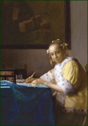 Schrijvende Vrouw In het Geel, Johannes Vermeer, Rijksmuseum