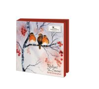Kaartenmapje met env, vierkant: Robins in the Snow, Rachel McNaughton, Vogelbescherming