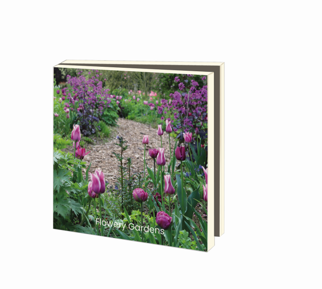 Kaartenmapje met env, vierkant: Flowery Gardens, De tuinen in demen