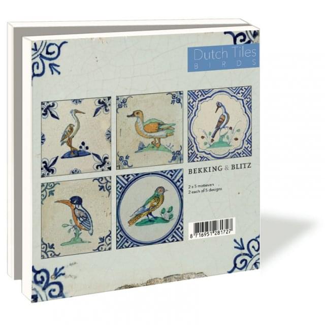 Kaartenmapje met env, vierkant: Birds, Dutch Tiles, Het Nederlands Tegelmuseum