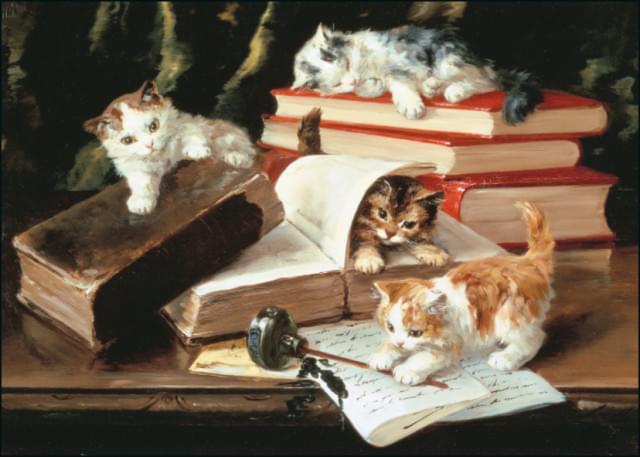 Kittens Playing on a Desk, Alfred-Arthus Brunel de Neuville