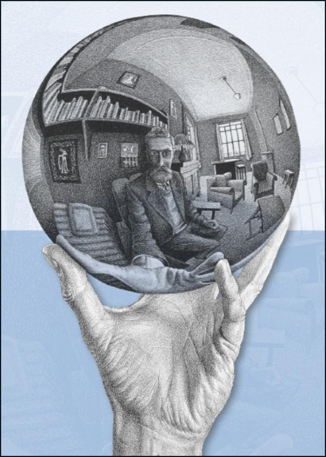 Hand met spiegelende bol, M.C. Escher