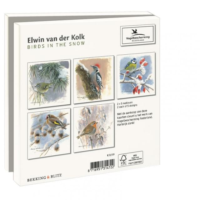 Kaartenmapje met env, vierkant: Birds in the Snow, Elwin van der Kolk, Vogelbescherming Nederland