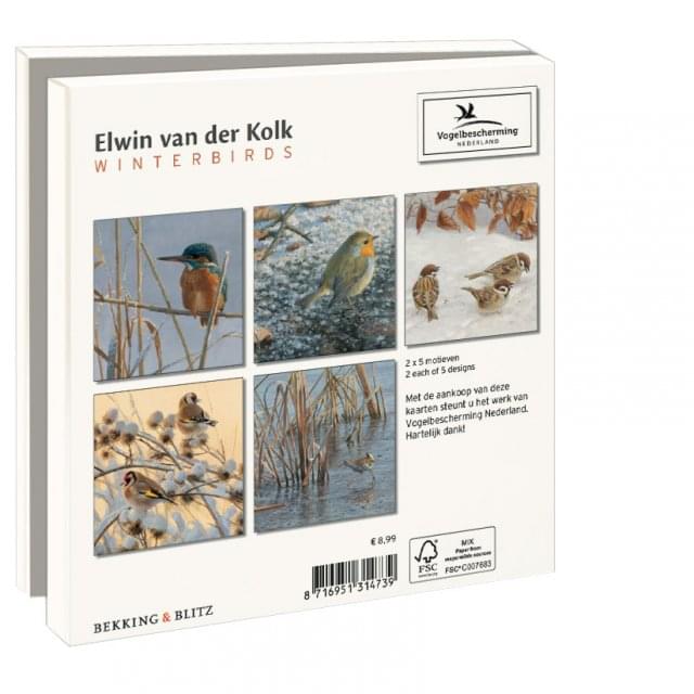 Kaartenmapje met env, vierkant: Winterbirds, Elwin van der Kolk, Vogelbescherming Nederland
