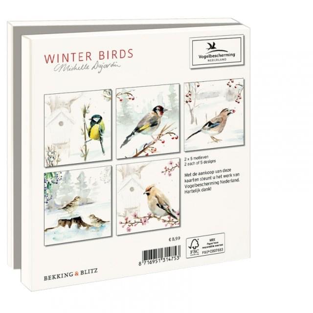 Kaartenmapje met env, vierkant: Winter Birds, Michelle Dujardin, Vogelbescherming Nederland