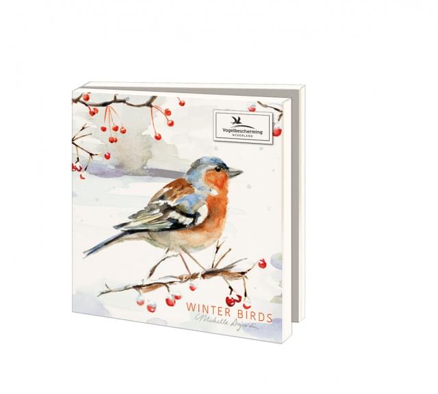 Kaartenmapje met env, vierkant: Winter Birds, Michelle Dujardin, Vogelbescherming