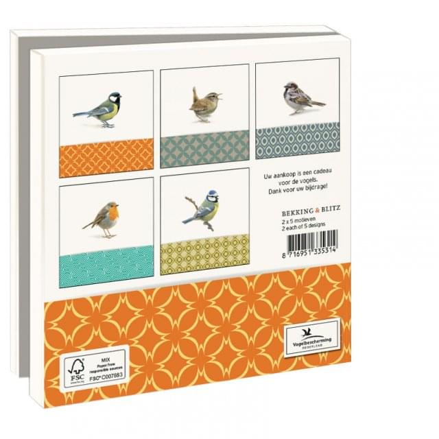 Kaartenmapje met env, vierkant: Tuinvogels, Elwin van der Kolk, Vogelbescherming