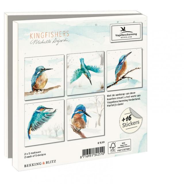 Kaartenmapje met env, vierkant: Kingfishers, Michelle Dujardin, Vogelbescherming Nederland