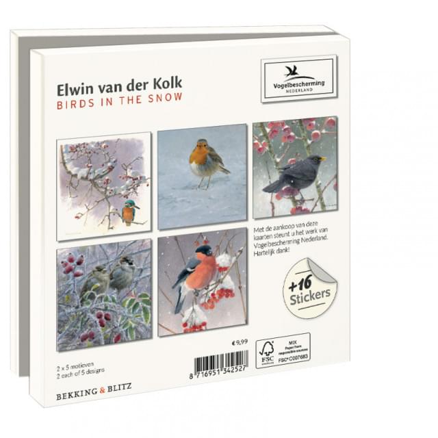 Kaartenmapje met env, vierkant: Birds in the snow, Elwin van der Kolk, Vogelbescherming Nederland