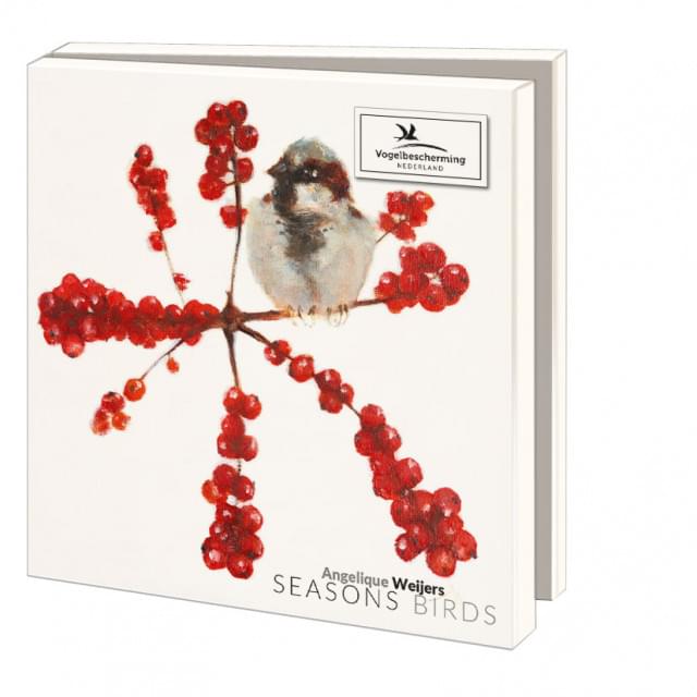 Kaartenmapje met env, vierkant: Seasons birds, Angelique Weijers, Vogelbescherming Nederland