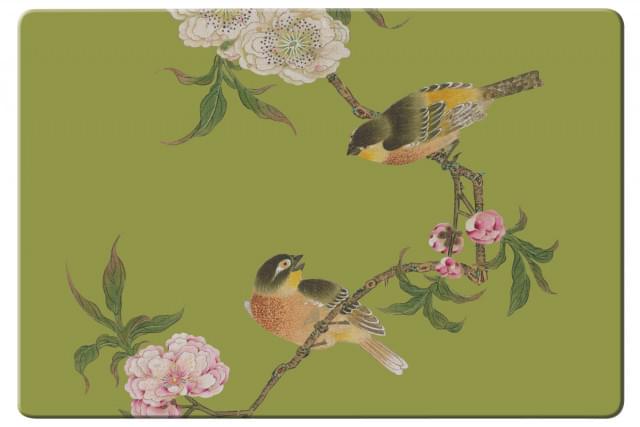 Placemat: Album of birds and flowers (groen), Hu Feitao, Chester Beatty