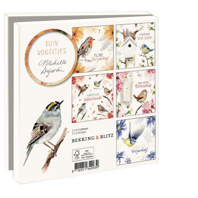 Kaartenmapje met env, vierkant: Tuinvogeltjes, Michelle Dujardin