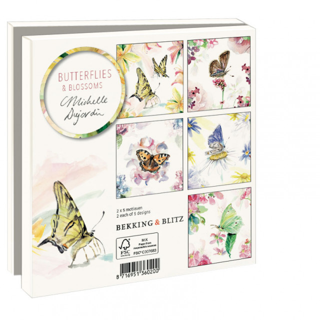 Kaartenmapje met env, vierkant: Butterflies & Blossoms, Michelle Dujardin