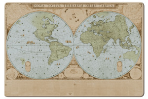 Placemat: Wandkaart van de wereld door Joan Blaeu, Het Scheepvaartmuseum
