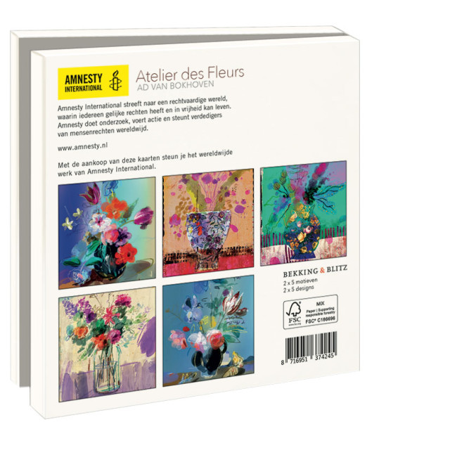 Kaartenmapje met env, vierkant: Atelier des Fleurs, Ad van Bokhoven, Amnesty International
