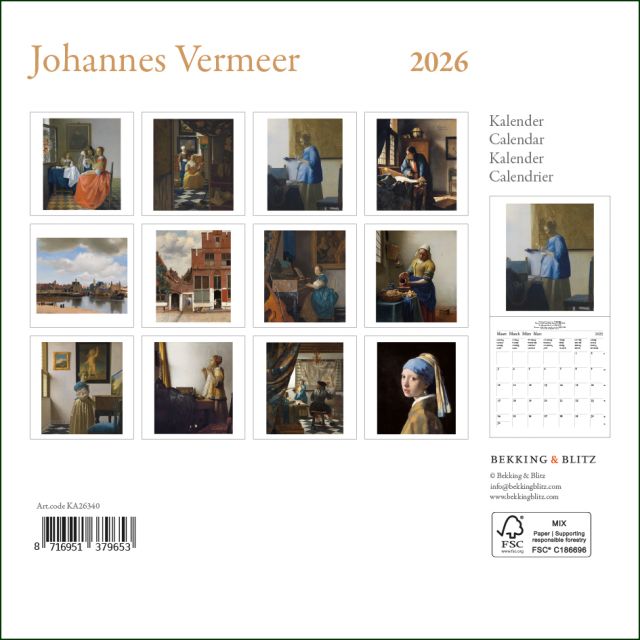 Vermeer mini maandkalender 2026