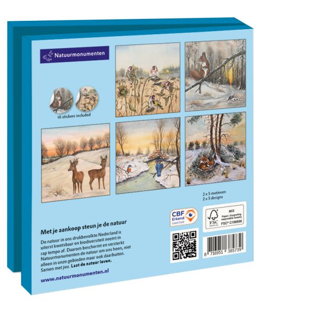 Kaartenmapje met env, vierkant: Dieren in de Winter, Dennis Meijering, Natuurmonumenten