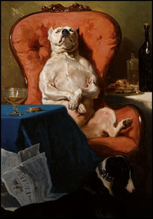 Pug sitting on an armchair, Alfred de Dreux
