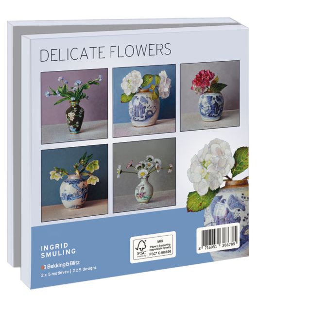 Kaartenmapje met env, vierkant:Delicate Flowers, Ingrid Smuling