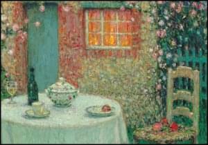 Laid table for a house overgrown with roses, Henri Le Sidaner, Singer, Laren
