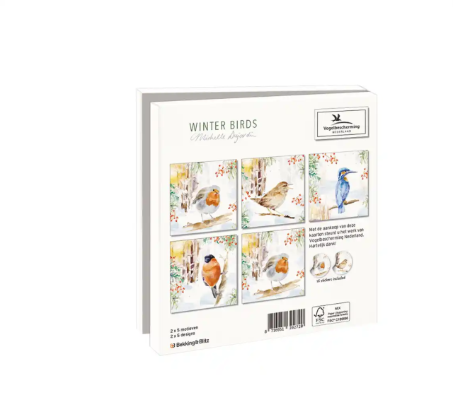 Kaartenmapje met env, vierkant: Birds in winter, Elwin van der Kolk, Vogelbescherming