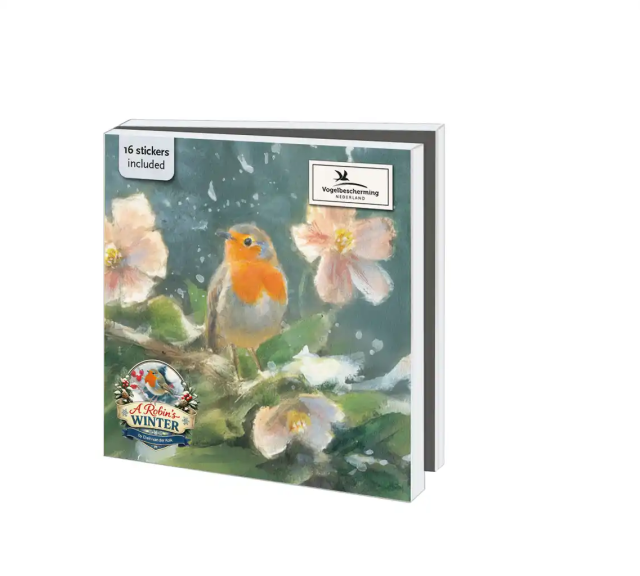 Kaartenmapje met env, vierkant: A Robins Winter, Elwin van der Kolk, Vogelbescherming