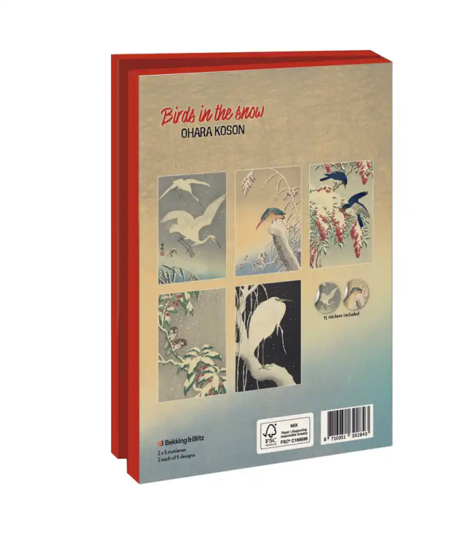 Kaartenmapje met env, groot: Birds in the snow, Ohara Koson