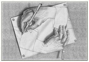 Koelkastmagneet: Drawing Hands, M.C. Escher