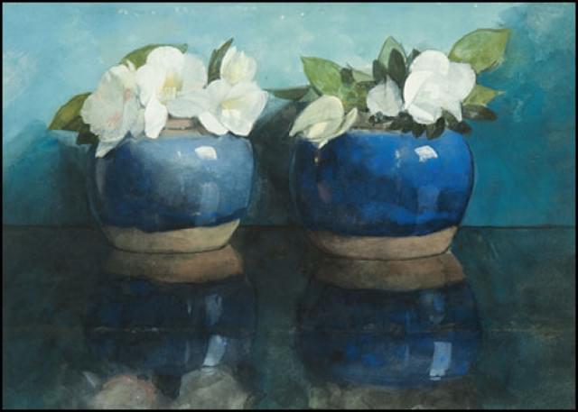 White azalea's in bleu ginger jars, Jan Voerman, Museum de Fundatie
