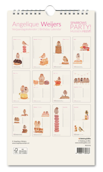 Birthday calendar: Sparrows party, Angelique Weijers