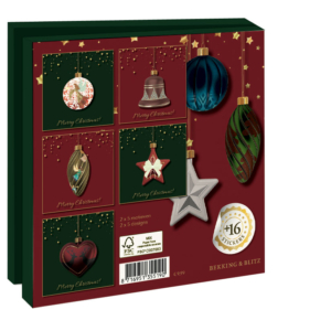 Card folder with env. Square: Merry Christmas (kerstballen)