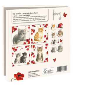 Card folder with env, Square: Kittens & Poppies
