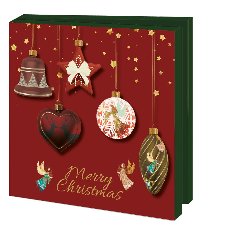 Card folder with env. Square: Merry Christmas (kerstballen)